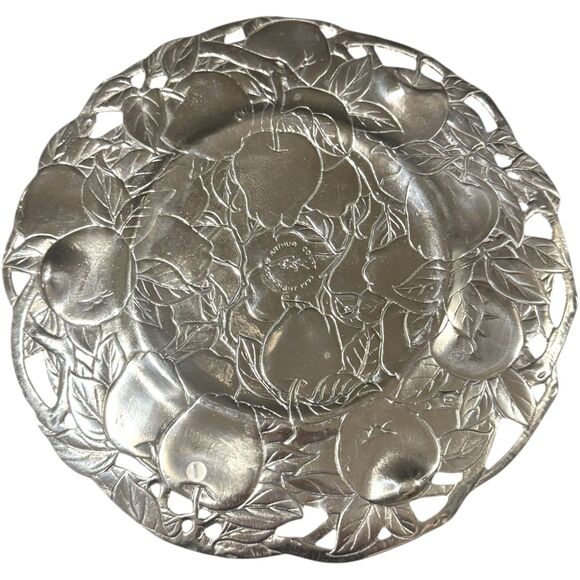 Vintage 1991 Arthur Court Serving Platter Tray Apple Pear Design Aluminum 12" - Picture 2 of 10
